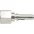 The Dicsa ORFS Hose Insert 3/4'' x 1 3/16'' Female Thread Straight Swivel by Sparex (Sparex Part No. S.28738) features a metal hose barb fitting with a hexagonal nut on one end, a Female Thread, and a ribbed, cylindrical connector on the other end.