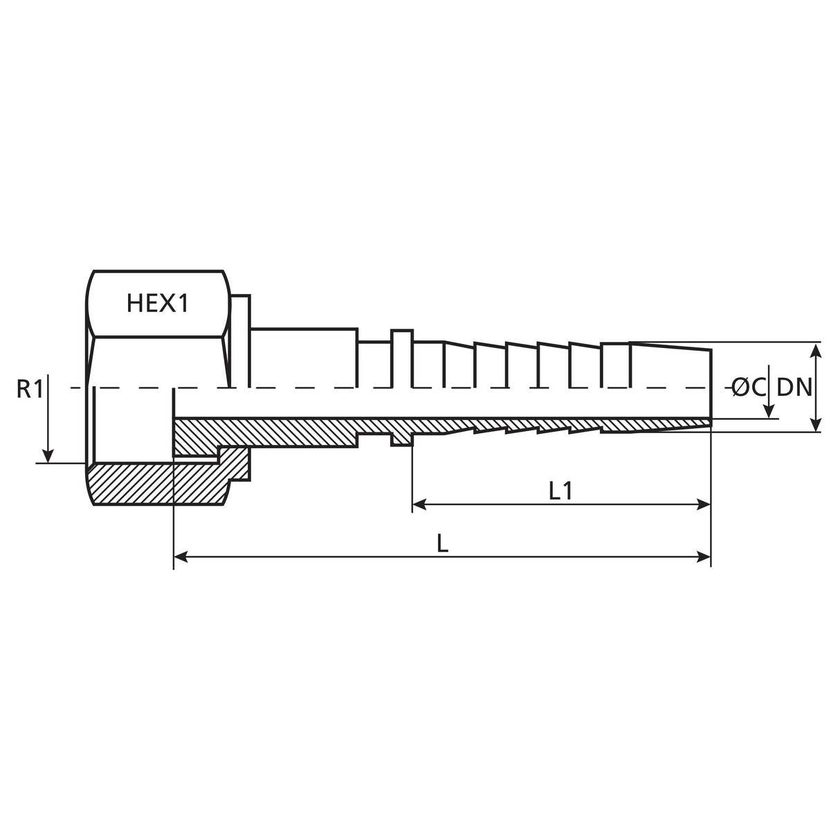 Dicsa Dicsa ORFS Hose Insert 3/8" x 11/16" Female Thread Straight Swivel - S.26583 - Farming Parts