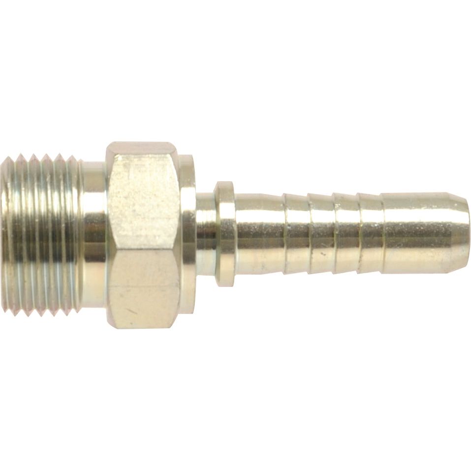 Close-up of a brass hose barb fitting featuring a threaded 5/16'' male end and a barbed hose connection on the opposite end, resembling the Sparex Dicsa ORFS Hose Insert 5/16'' x 11/16'' Male Thread Straight (Sparex Part No. S.28726).