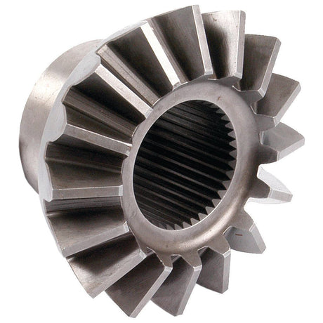Close-up of a metal bevel gear with angled teeth, specifically the Sparex Differential Gear (Sparex Part No. S.66268), used for changing the direction of rotational force and reducing speed in mechanical systems, similar to those in Ford New Holland tractors.