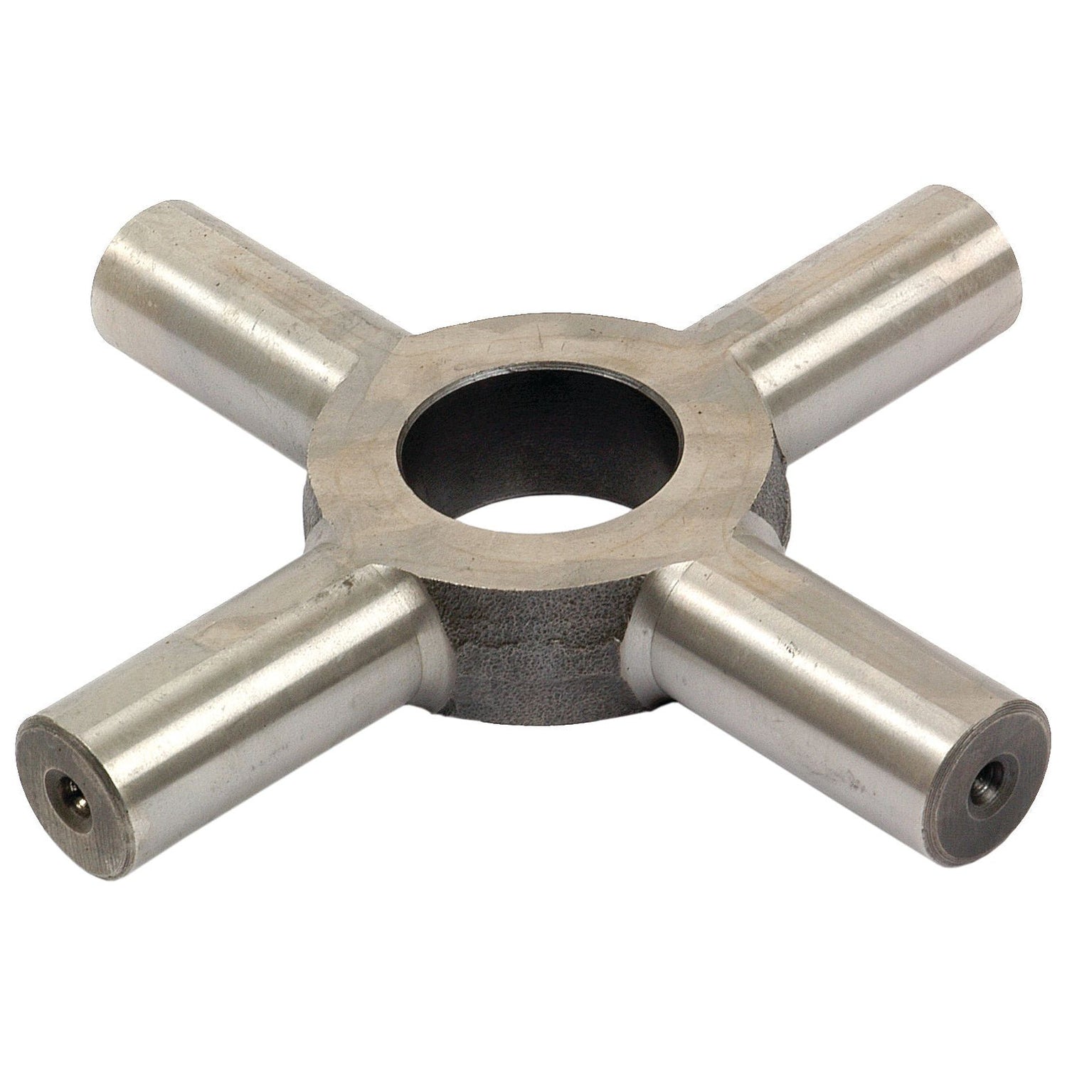 Differential Spider (Sparex Part No. S.66266) by Sparex is a metal, cross-shaped mechanical part featuring four cylindrical arms that extend from a central ring, commonly utilized in the differential systems of New Holland and Ford vehicles.
