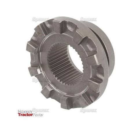 A differential lock coupler with internal and external teeth, viewed from an angled perspective. The coupler features the text "Sparex," indicating its compatibility with Massey Ferguson’s differential lock systems. This product is identified as the Differential Lock Coupler | Sparex Part No. S.42041 by the brand Sparex.