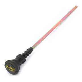 A metal automotive dipstick with a circular handle and engine oil symbol, designed specifically for Massey Ferguson tractor parts in the 100 Series, from AGCO under the name Massey Ferguson - Dipstick - 31786412 - 3641857M1.