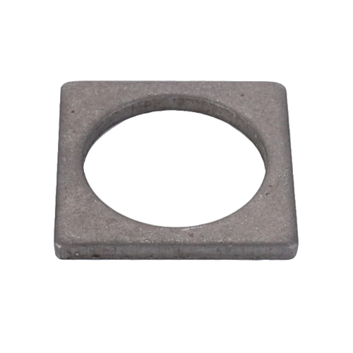 The AGCO Massey Ferguson Disc Control Valve 1869830M2 is a square metal washer with a circular hole in the center, ideal for use in Massey Ferguson 100 Series tractor parts.