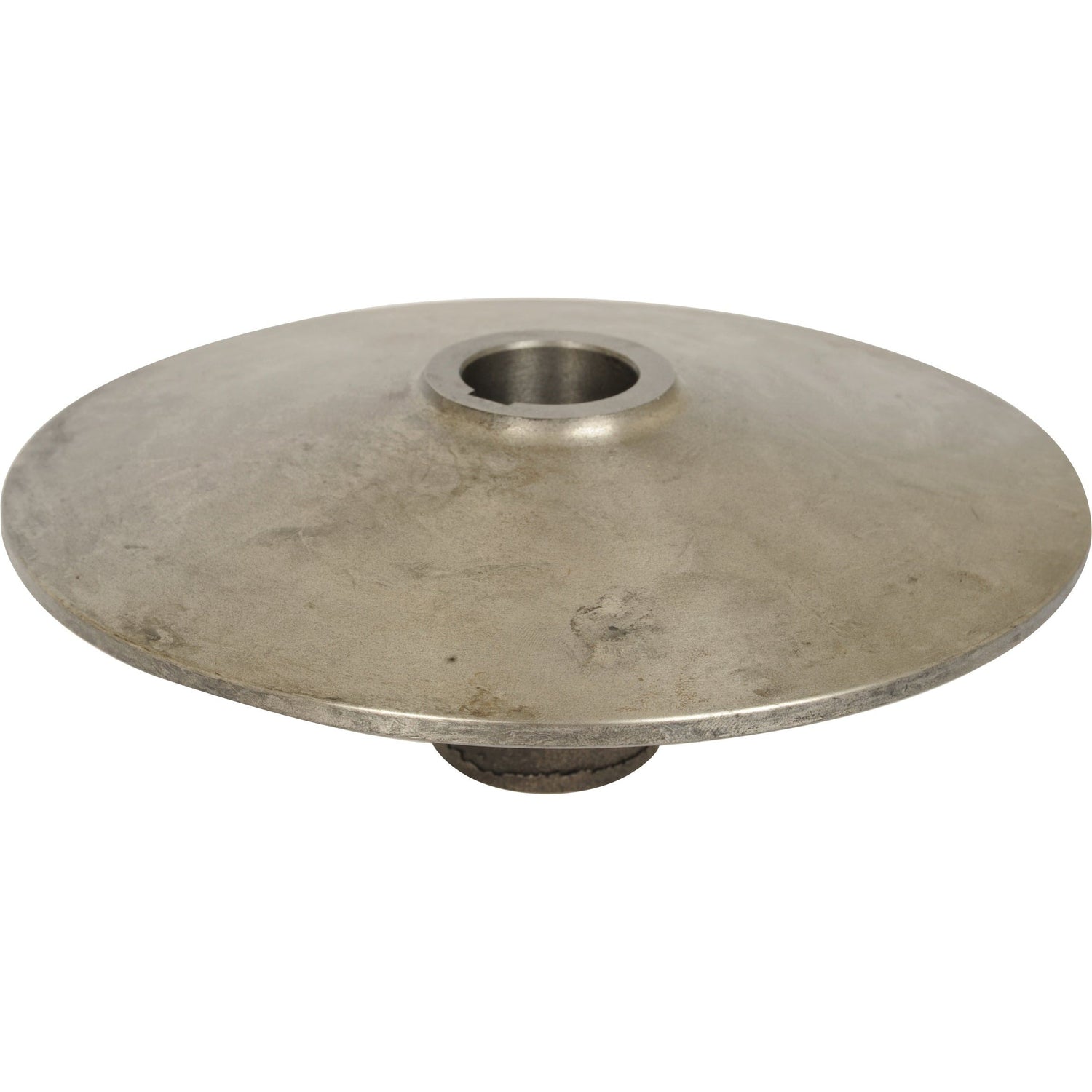 A metallic, disc-shaped object with a central hole, slightly elevated at the center, ideal for Claas machinery applications. Product Name: Disc replacement for Claas To fit as: 670287 | Sparex Part No.S.104611 Brand Name: Sparex