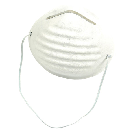 A Disposable Dust Mask Sparex Agripak (10 pcs.), identified by Sparex Part No. S.5672, in white, equipped with an elastic strap and metal nosepiece, featuring an integrated valve for enhanced comfort, is shown isolated on a white background.