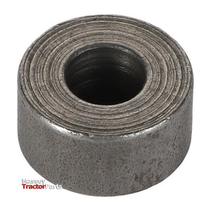 A metallic cylindrical spacer with concentric grooves and an inner threaded hole, displayed against a white background with the text "Massey Tractor Parts," labeled as "Fendt - Distance Bushing - F824200710400" from AGCO, compatible with Fendt Models.
