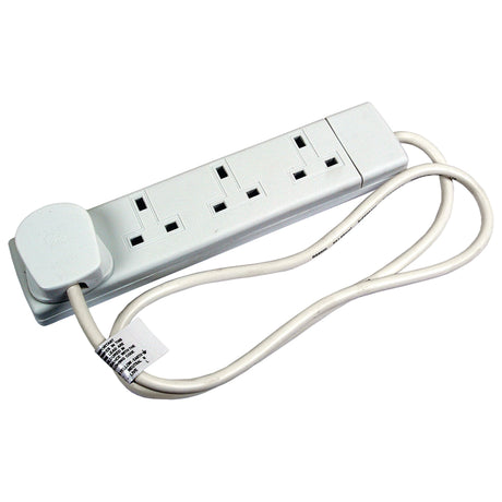The Sparex Domestic Extension Lead (S.20763) features a white coiled cord, 13amp plug, safety cover switch, cable extension, and four sockets over a 1-meter length.
