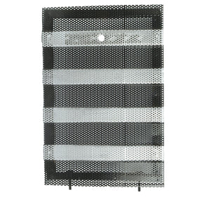 The Sparex Door Grille (Part No. S.41211) is a perforated metal sheet with alternating silver and black panels, featuring a small circular hole near the top center. It is ideal for use with Massey Ferguson equipment.