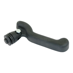 A black plastic Door Handle (LH) with a metal bolt on one end, designed for Fendt machinery, offered by Sparex under Part No. S.35564.