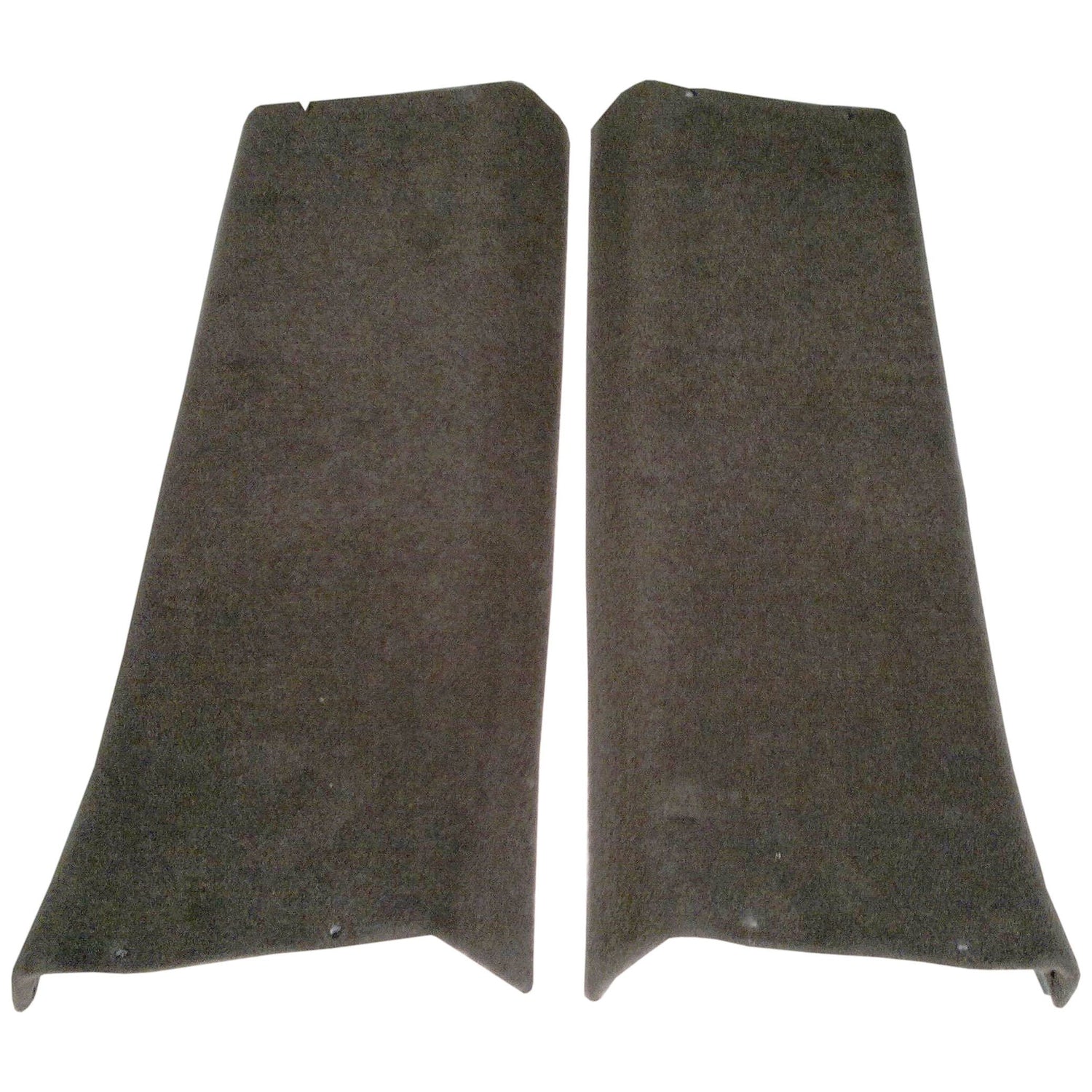 Two dark gray, rectangular carpeted floor mats placed side by side on a white background, reminiscent of the robust and durable Sparex Door Pillar Trims LH | Sparex Part No.S.101573.