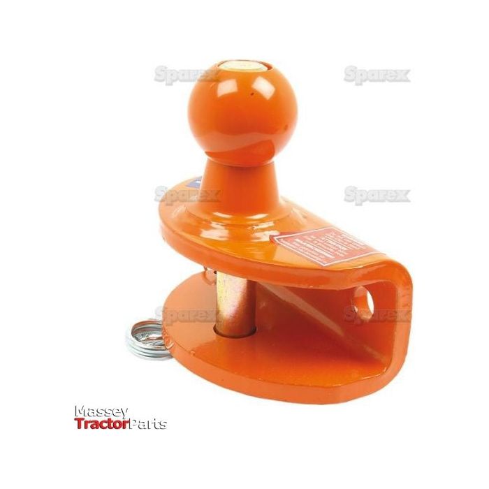 A Sparex Double Duty Ball Hitch 50mm (Orange) - S.2061 with a visible pin and Massey TractorParts logo in the bottom left, capable of handling up to 3300lbs.