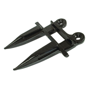 A black double-edged cutting blade with two prongs, mounting holes, and designed as a replacement part, known as the Sparex Double Finger (Black), fits model 676235.2 and is identified by Sparex Part No. S.78651.