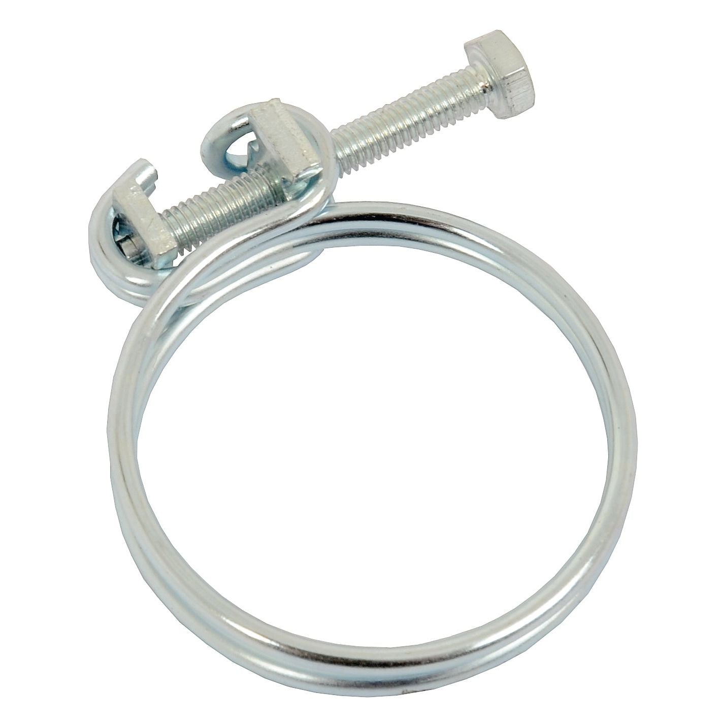 A Sparex Double Wire Hose Clip, Ø33-37mm, featuring a galvanised steel clamp with a circular loop and a screw fastener. Available in a pack of 4 (Sparex Part No. S.26275).