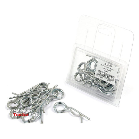Pack and scattered pile of Double Wound Grip Clips on a white surface, with a Sparex-branded Agripak labeled plastic container in the background. Various sizes are visible, including some Double Wound Grip Clips with Clip Ø3mm x 75mm (Sparex Part No. S.30260).