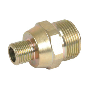 The Sparex Dowty type Coupling 3/4''UNF male (Sparex Part No. S.2349) is a brass coupling featuring a hexagonal middle section and threaded ends, making it ideal for connecting tubes or pipes.