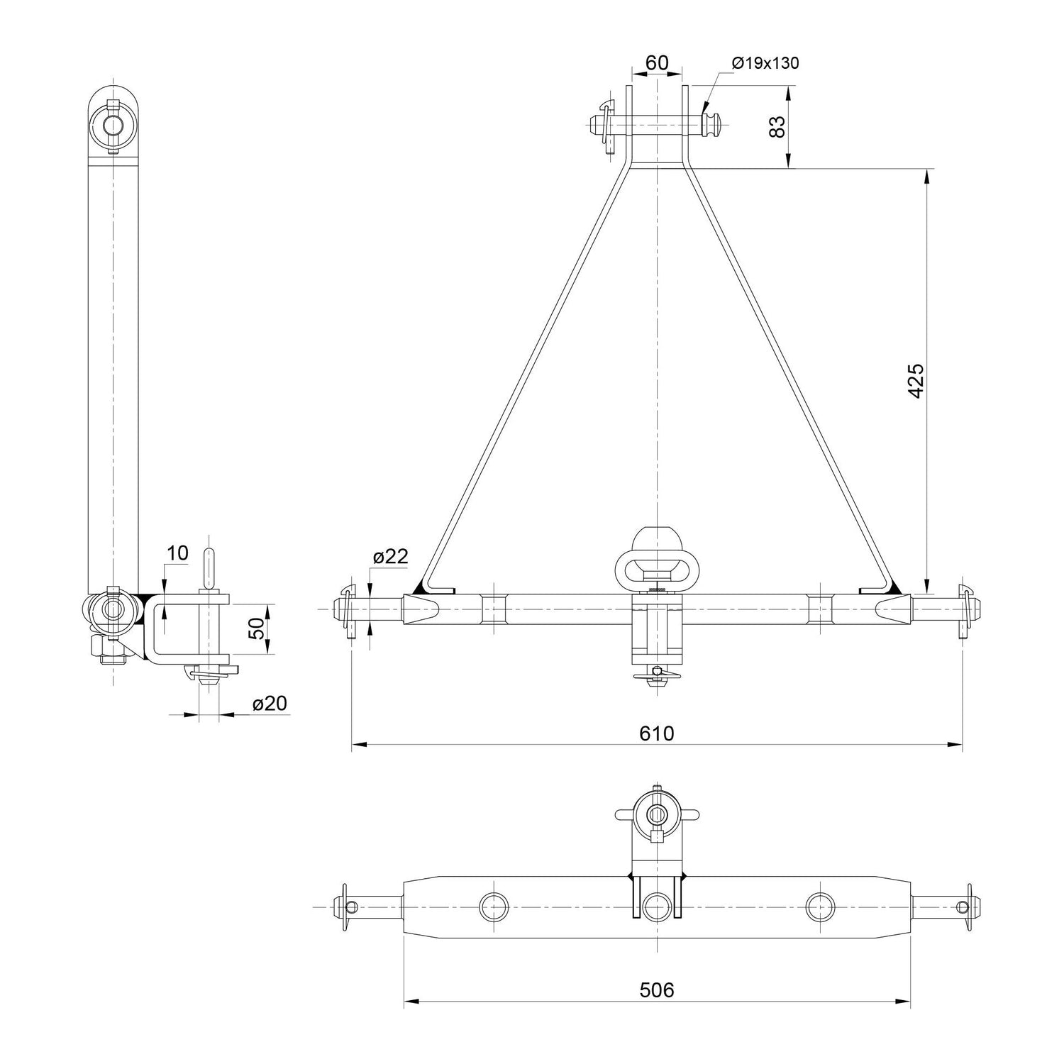 Drawbar Hitch System (Cat. 1) No. holes: 3, 610mm.
 - S.119467 - Farming Parts