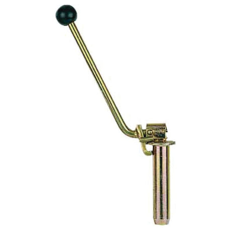 The Sparex Part No.S.30128, a drawbar pin locking mechanism measuring 31x150x350mm, features a brass lever with a black knob on the end, attached to a cylindrical base component for secure locking.