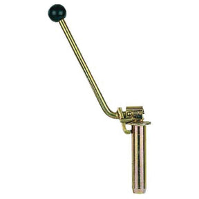 The Sparex Drawbar Pin Locking (31x150x350mm) with Part No. S.30128 features a brass lever with a black knob on top, attached to a cylindrical base, and includes a locking mechanism for added security.