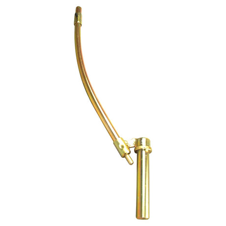 The Drawbar pin locking 31x150x750mm by Sparex (Sparex Part No. S.30126) is a brass blowtorch nozzle designed for welding or heating applications, featuring a curved tubing and cylindrical base with a locking pin for secure attachment.