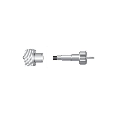 Two angles of a Sparex coaxial cable connector: the left shows a front view of the connector head, while the right displays a side view with the Drive Cable (Product Name: Drive Cable - Length: 1510mm, Outer cable length: 1475mm. | Sparex Part No.S.75965) inserted.
