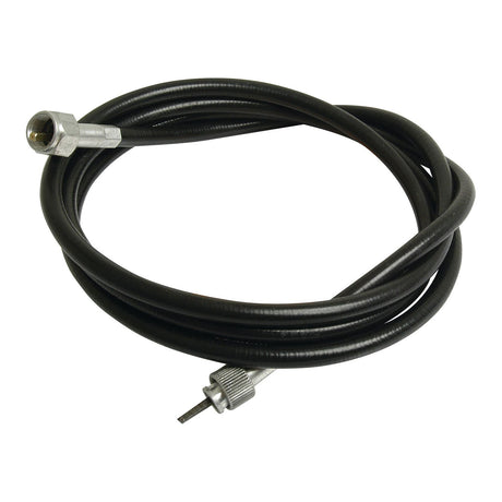 The Sparex Drive Cable (Part No. S.52626) is a 1783mm coiled black cable with metal connectors on both ends; one end features a hexagonal connector, while the other end has a narrow, cylindrical pin. It is suitable for JCB and Leyland tractor parts and has an outer cable length of 1775mm.
