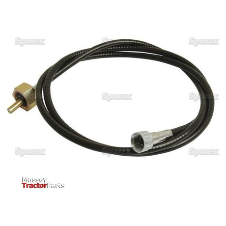 A black hydraulic hose with brass fittings, featuring one flat end and one cylindrical end. The background subtly showcases faint "Sparex" logos alongside a prominent "Massey TractorParts" logo, reminiscent of high-quality drive cables like the 1637mm Sparex Drive Cable (Sparex Part No.S.57598).