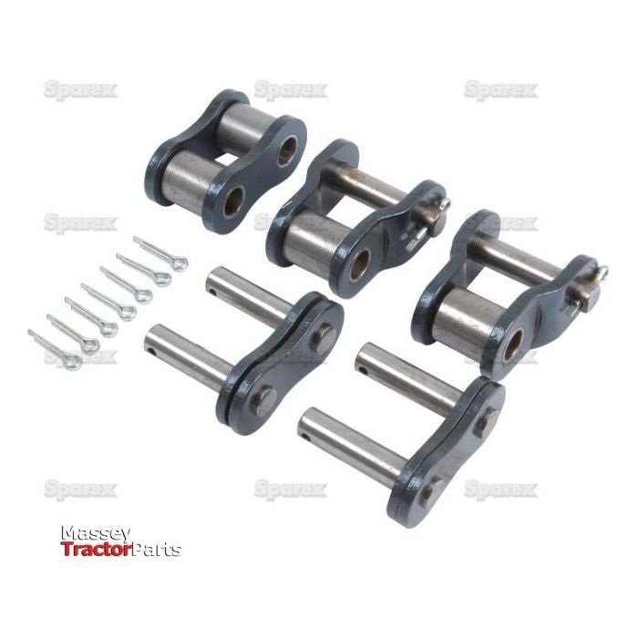 A set of tractor parts including bolts, connecting rods, and metal links, displayed on a white background. The parts are labeled with "Sparex" and "Drive Chain Repair Kit (16B-1) - S.19769" wordmarks, featuring robust Simplex quality.