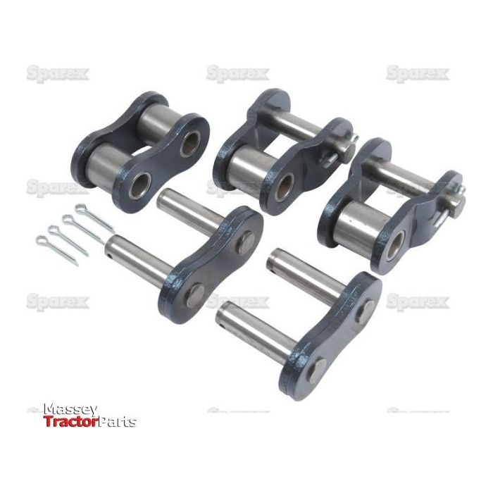 A Drive Chain Repair Kit (20B-1) - S.19770, featuring metal machinery parts such as Simplex chains, pins, and clips, displayed on a white background. Labeled as Massey Tractor Parts by Sparex.