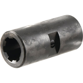 A Drive Train Coupling (Sparex Part No.S.43652) by Sparex, featuring a cylindrical metal body with a hollow center and side cutout, often used in Massey Ferguson drive train coupling systems.