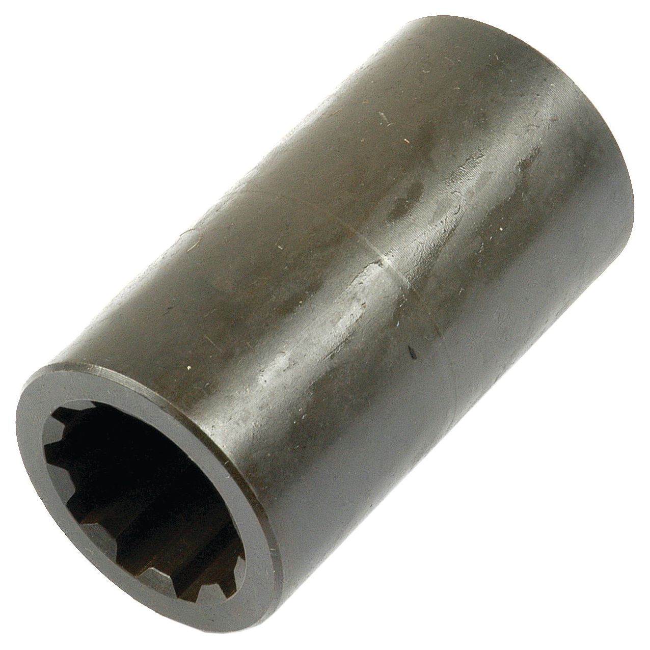 The Drive Train Coupling (Sparex Part No. S.62348) by Sparex is a cylindrical, metal splined coupling with a hollow center designed to fit on a splined shaft for mechanical power transmission, making it an ideal choice for integration with the drive train of an Allis Chalmers 6060.