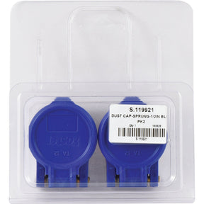 A package containing two blue Faster Dust Caps, each labeled "Dust Cap - Sprung - 1/2in BL" and marked with the code "S.119921," designed for use with the TA Series Female Coupling, branded as Sparex.