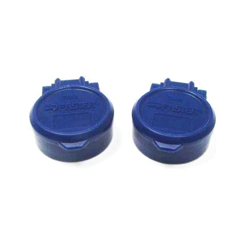 Two small, round, blue PVC caps with a latch on the top. Ideal for TA Series Blue Male Coupling systems, from the product: Sparex Faster Dust Cap 1/2'' Blue Fits Female Coupling - TA Series TA12 (2 pcs. Agripak) - S.119921.