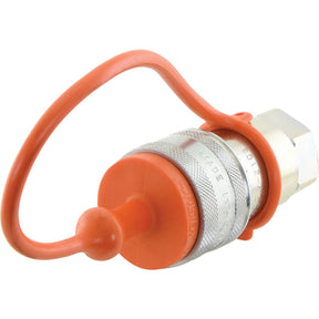A Sparex Faster Dust Cap in orange PVC, designed for a 3/4'' female TM Series coupling (TM 2FI34 - S.113093).