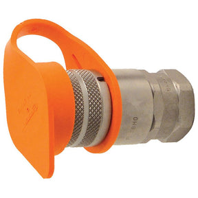 A Faster Dust Cap Orange PVC, designed for a 3/8'' Female Coupling, TM Series TMF38 - S.113089, with a knurled grip, manufactured by Sparex.