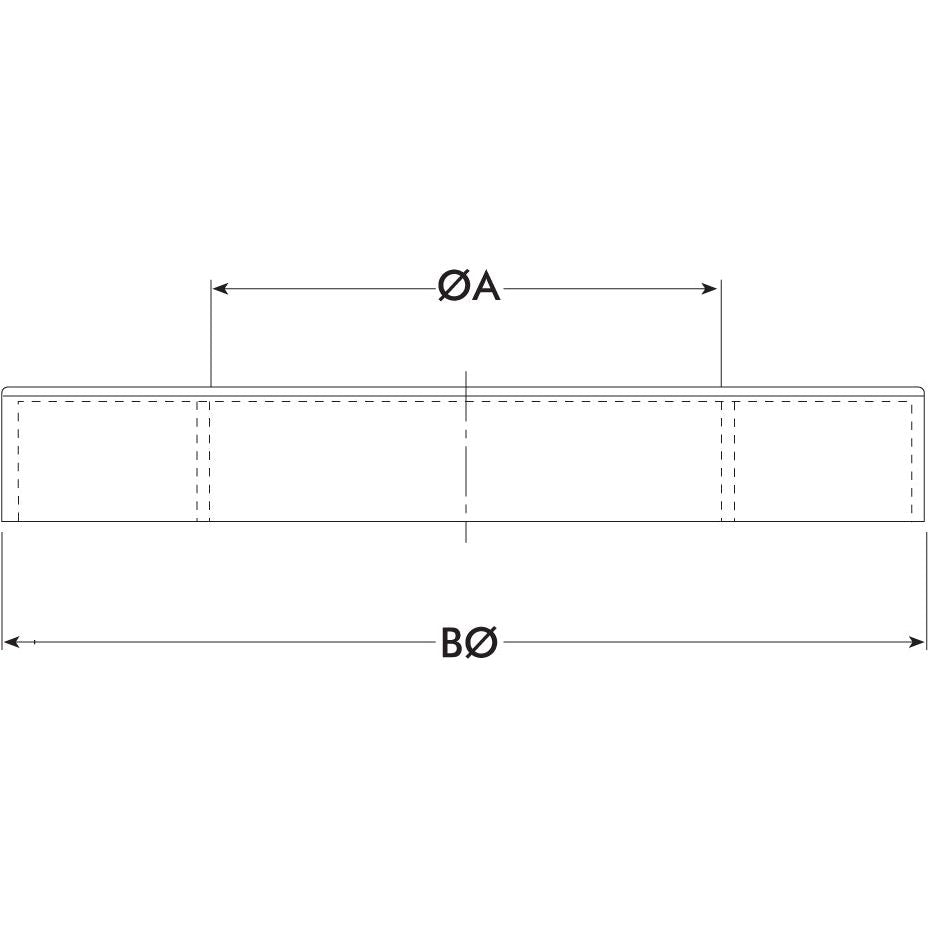 Technical drawing of a cylindrical object in a horizontal position, showing diameter labeled as ØA and overall length labeled as B. Dashed lines indicate inner structure or hidden parts. The design resembles components found in Massey Ferguson equipment, ensuring precise fit and functionality. The product depicted is the Dust Cover | Sparex Part No.S.16332, from the Sparex brand.