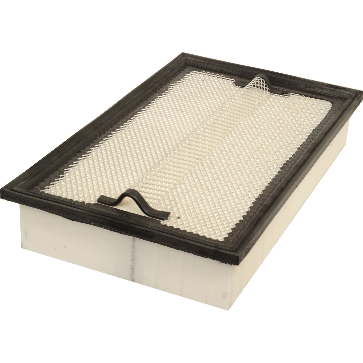 A rectangular air filter with a black rubber frame and a white mesh center, featuring a small black handle on top, designed as the Sparex Dust Filter (Part No. S.105526) for efficient dust filtration in John Deere equipment.