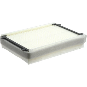 Dust Filter | Sparex Part No.S.105533 by Sparex: a rectangular pleated air filter with a black plastic frame and foam border, featuring advanced carbon technology.