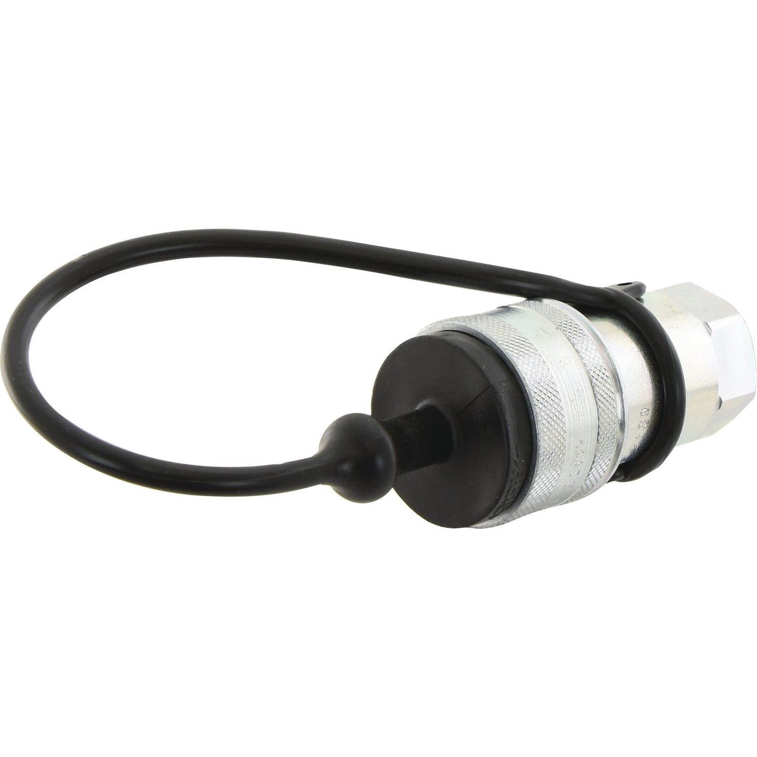 A Faster Dust Plug in black PVC by Sparex, designed for a 1/4'' female coupling of the TM Series TM14N (S.112783), attached by a loop.