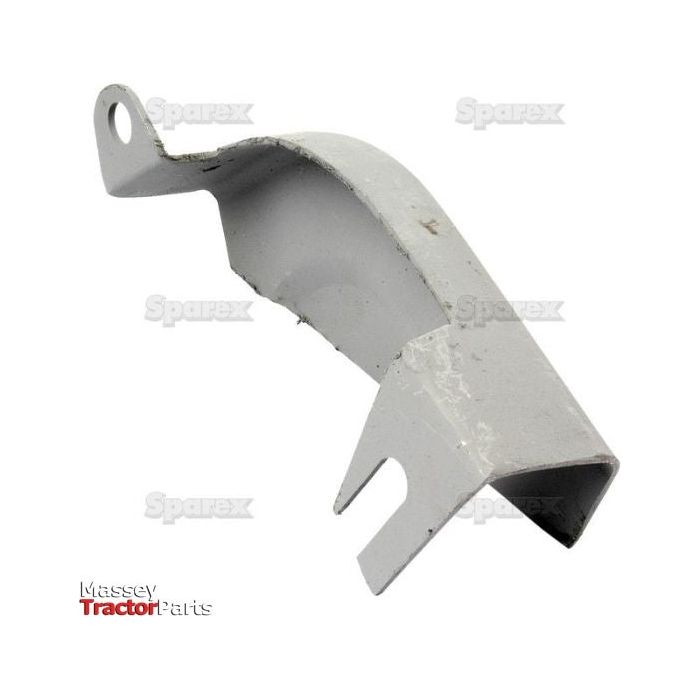 A metal Dynamo Guard with a curved design and mounting features. The background shows faint watermarks with "Sparex." The image includes a logo and text reading "Massey Ferguson Tractor Parts.