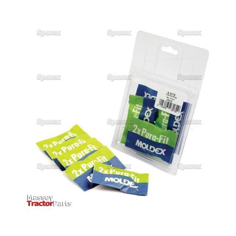 A plastic package containing 5 pairs of Sparex Ear Plugs (Disposable), part number S.3172. Four pairs of earplugs, in visible blue and green wrappers, sit outside the package.