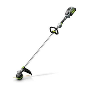 The EGO - EGO ST1511EKIT: POWERLOAD TRIMMER WITH BATTERY AND CHARGER - EGST1511EKIT is a cordless electric string trimmer that boasts a green and gray color scheme, an adjustable handle and cutting head, along with variable speed control for precision trimming.