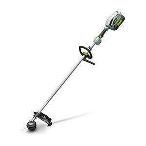 The EGO Strimmer 38CM Loop B/O (model EGST1530E) features a long metal shaft, green accents, a circular handle, and a battery pack on top. No product description available.