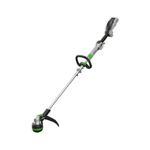 The Ego - ST1400EST LINE TRIMMER - EGST1400EST, part of EGO's Power+ line trimmer series, features a green and black design with a handle positioned near the middle and a trimmer head at the bottom end. It incorporates advanced Powerload™ technology for effortless line loading.