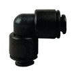 The Sparex Equal Elbow Connector 6mm (Part No. S.12606) is a black plastic fitting with cylindrical ends and a 90-degree bend, capable of handling pressure from 0-150 psi.