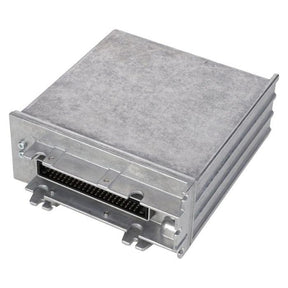 A metallic electronic device housing with a connector slot on one side, specifically the Massey Ferguson - ELECTRONICS BOX - G701970070032 by AGCO, possibly used in Massey Ferguson machines like the MF 7465 T3 SISU or MF 8690.