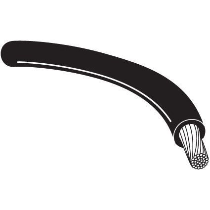 A black and white illustration of the Electrical Cable - 1 Core, 1.5mm² Cable, Black (Length: 50M) by Sparex (Sparex Part No.S.5966), featuring a curved outer sheath partially cut away to reveal the inner stranded wires.