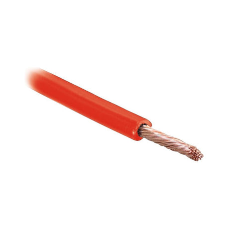 Close-up image of a Sparex Electrical Cable - 1 Core, 1.5mm², Red (Length: 10M), with a section of exposed copper strands at one end. Sparex Part No.S.23614 from Agripak.