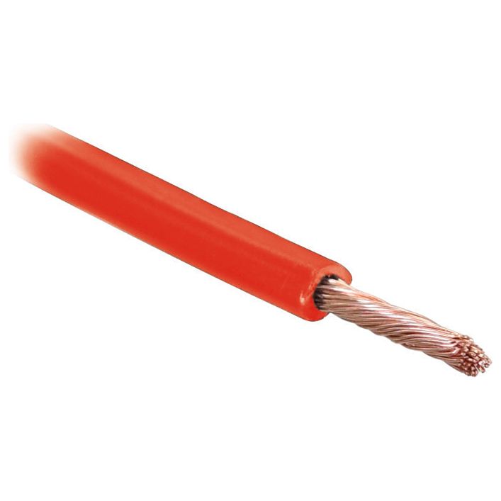 Close-up of a single Electrical Cable - 1 Core, 1.5mm² Cable, Red (Length: 50M) by Sparex, with exposed copper strands at one end.