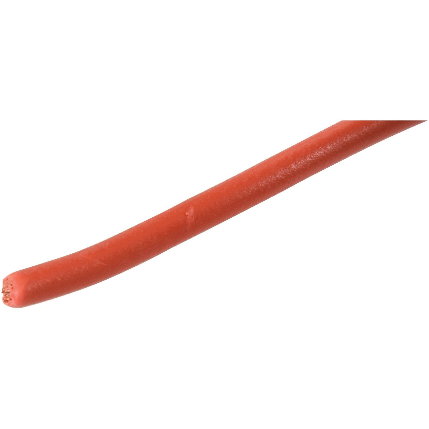 Close-up image of the Sparex Electrical Cable - 1 Core, 1.5mm² Cable, Red (Length: 50M) with a smooth, glossy surface, reminiscent of a single red licorice rope in its sleek form.
